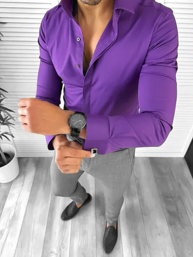 Camasa barbati mov butoni slim fit B1326 2